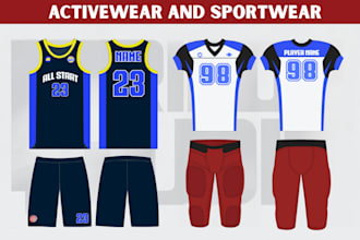 create activewear and sportswear tech packs, fashion flats, and apparel design