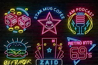 design neon logo 3d neon sign 80s futuristic synthwave retro glowing custom text