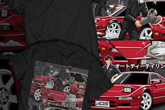 draw highly detailed car and vehicle illustration for tshirt