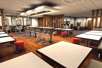 design 3d fast food restaurant, kiosk, and coffee shop with stunning renders