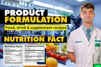 food scientist, recipe development, supplement formulation and beverage products