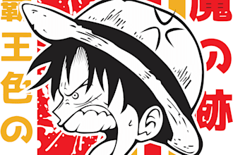 make detailed anime t shirt designs for merch or clothing line