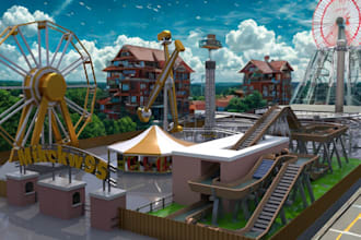 design 3d amusement park, theme park, playground