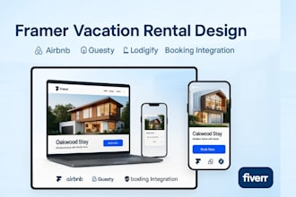 design vacation website using framer, wix,webflow using lodgify ownerrez smoobu