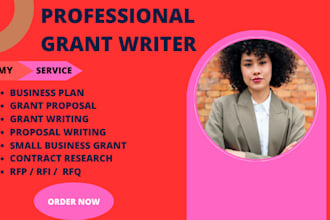 research and write grant proposal for non profit, small business, business plan