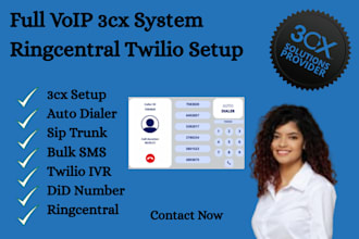 setup auto dialer, sip trunk, SMS, did number, ringcentral, 3cx, twilio ivr, mms