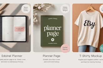 design canva mockup ebook bookcover tshirt estsy digital planner canva template