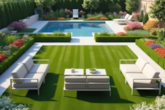 design frontyard, backyard, pool, patio as a landscape architect