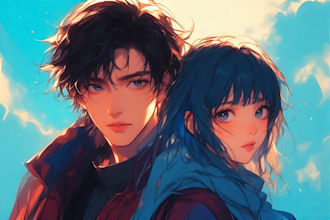 draw you anime couple art portrait