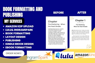 format and publish kindle book, ebook for amazon KDP lulu ingramspark kdp upload