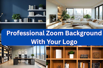 design office mockup google meet and zoom virtual wallpaper background with logo