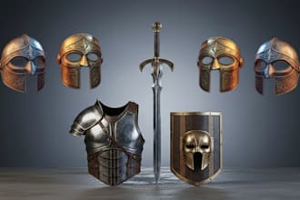 design custom 3d weapon 3d armor 3d sword 3d mask models for games and printing
