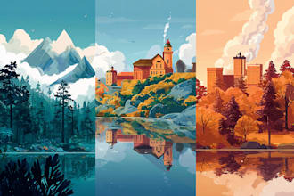 draw a flat vector landscape illustration