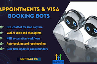 build appointment bot, ghl chatbot, booking bot tls vfs agent, n8n automation