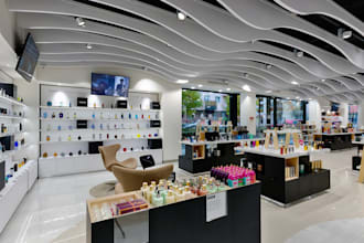 3d cgi commercial showroom, retail store, product display, mall interior