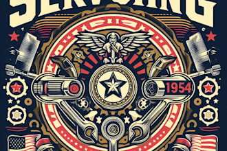 design high quality vintage servicing logo with t shirt design