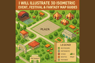 illustrate 3d isometric event, festival and fantasy map guides