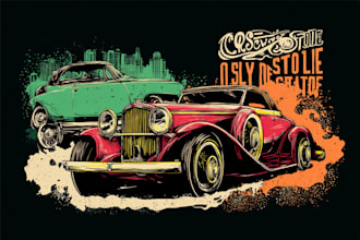 draw vintage car illustration for t shirt design