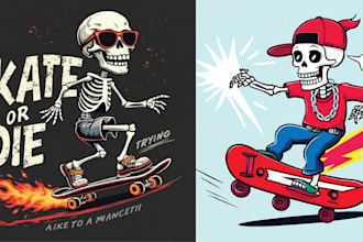 do t shirt skeleton skateboarder logo with illustration design