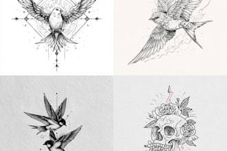 design traditional line art minimalist tattoo flash for you