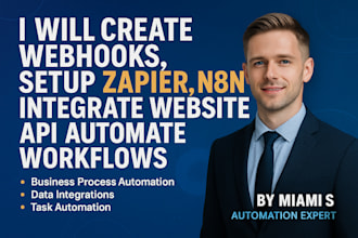 create webhooks, setup zapier, n8n or integrate website API, automate workflows