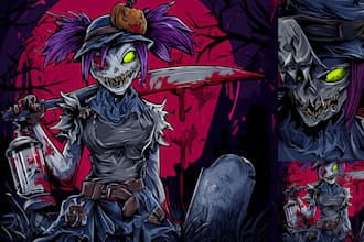 draw horror cartoons for mascot, sticker and tshirt design