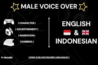 record deep, versatile male voice over in english or bahasa indonesia