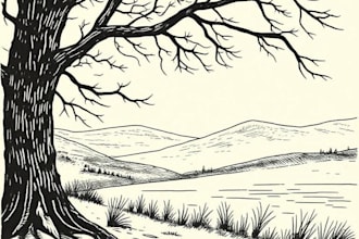 draw a line illustration, a linocut or an engraving