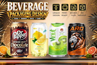design soda, energy drink, juice and beverage packaging