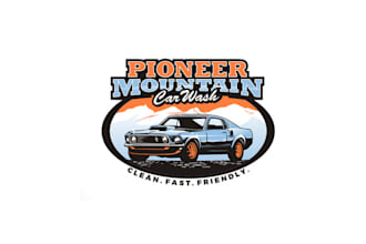 design artwork car wash logo with 3d mountains