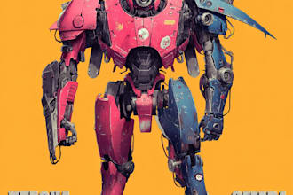 draw amazing character mecha robot illustration