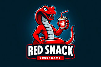 design red snack viper mascot logo with source file in 12 hours