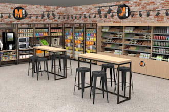 redesign 3d street shop,micro market interior,grocery store,shop front,rendering