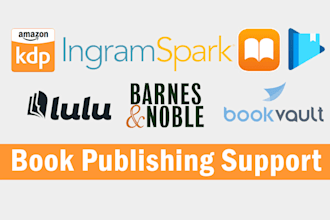 provide book publishing support for amazon KDP,  ingramspark, barnes and noble