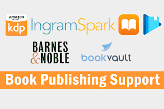 provide book publishing support for amazon KDP,  ingramspark, barnes and noble