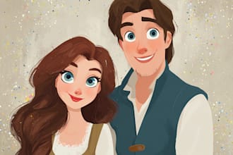 draw cartoon disney couple portrait