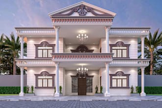 restyle classic house,elavation rendering ,luxury mansion, colonial house facade