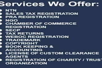 create ntn,file annual income tax,sales tax return with fbr pakistan and secp