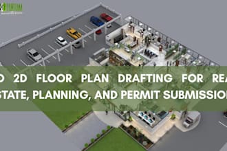 do 2d floor plan drafting for real estate, planning, and permit submission
