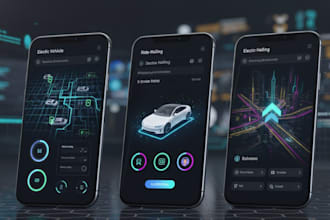 design futuristic UI UX for ev ride hailing and fleet management apps in figma
