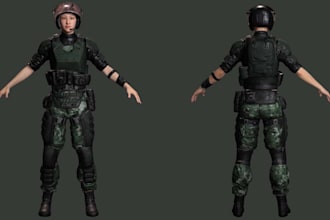 3d game character, game asset,3d amore,mid poly 3d model,military attire,3danime
