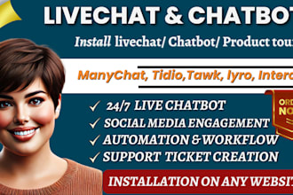 setup livechat, manychat, intercom, tidio, tawk chatbot fin ai