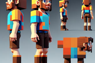 do 3d pixel character 3d voxel art modeling chibi character modeling for game