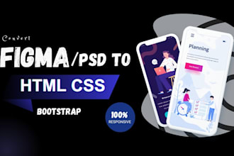convert figma to HTML and PSD to HTML with custom code and bootstrap responsive