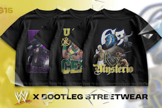 design custom vintage 90s bootleg wrestling wwe tshirt