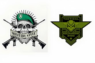 do professional army, military tactical, badge and skull logo design