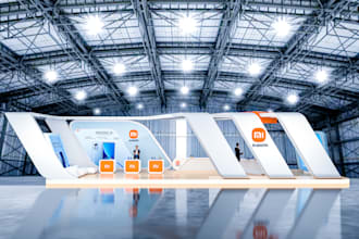 do a stunning 3d exhibition stall design with interior and exterior