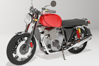 model 3d realistic motorcycle, retro bike, product animation, 360 panoramic,part