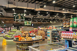 design 3d interior  supermarket, mall, retail stores, with shop rendering