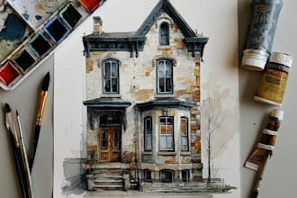 watercolor paint a house portrait